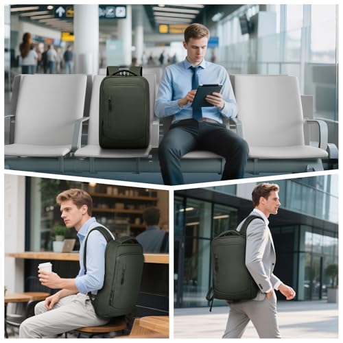 Small Inch Laptop Backpack with USB A/C Port, Slim Water-Resistant Computer Backpack for Work, College and Travel, Gray - color: Green