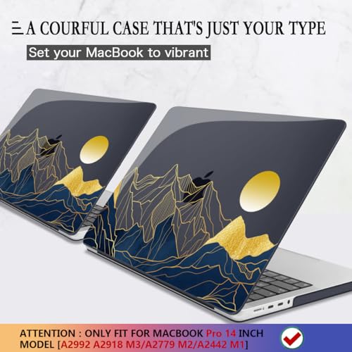CISSOOK Compatible with MacBook Pro 14 inch Case 2026-2021 M5 M4 M3 M2 M1 | A3434 A3427 A3426 A3112 A3185 A3401 A2918 A2992, 5in1 Kit Hard Shell Case, Scratch Resistant, Mountain &Raised Sun - color: 14inch-Mountain & Raised Sun