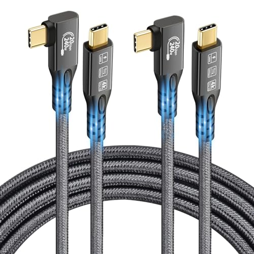 USB C 3.2 Gen2x2 20Gbps Cable, 90Degree USB C 4K@60Hz UHD Video 5A/240W PD3.1 Fast Charge Cord with E-Marker Compatible with Thunderbolt 3/4 (3M+3M Degree) - size: 3M+3M Degree