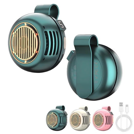 Portable Silent Mini Bladeless Fan Clip On, Small Fan Clip on for Shirt & Waist, 5-Speed Adjustable, Suspended Whirlwind Fan with HD Display Screen, For Outdoor Travel Office(Green) - color: Green