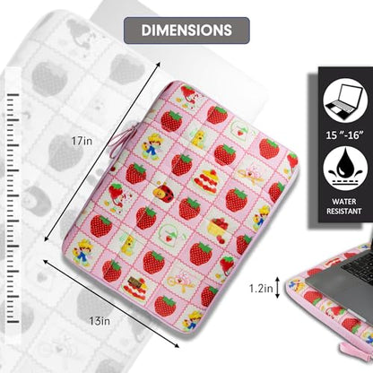 Sonix | Puffy Laptop Sleeve | 15-16 Inch, Quilted Pillow Puffer Laptop Carrying Case, Computer Sleeve | Strawberry Shortcake Checkered - color: Strawberry Shortcake Checkered