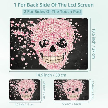 Universal Laptop Skin Decal, 3-Piece Vinyl Protector for 12 13 14 15.6" Notebook, Waterproof Anti-Scratch, Easy Trim & Bubble-Free Finish, Skull Made of Pink Flowers - color: Skull Made of Pink Flowers