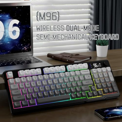 LexonElec M96 Wireless Keyboard, Low Profile Quiet Typing Membrane Gaming Keyboard with Smart Display & Knob, RGB Backlit, USB C Rechargeable, 94 Keys PBT Keycap for Windows PC,Mac,Linux-Moonlit Night - color: Moonlit night