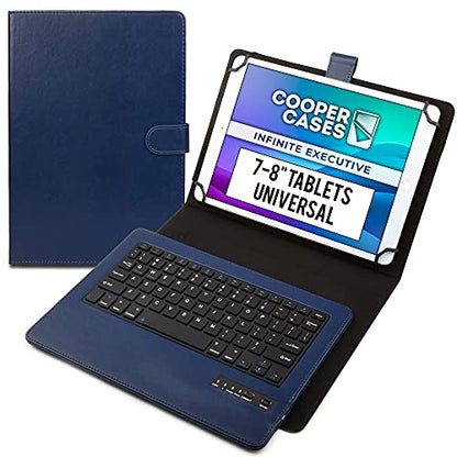 Cooper Infinite Executive Universal Tablet Keyboard Case for 7, 7.9, 8 inch | Tablet Case with Keyboard & 2-in-1 Leather Folio Cover | Bluetooth, Wireless, Hotkeys | Android, Windows, iPadOS (Blue) - color: Dark Blue