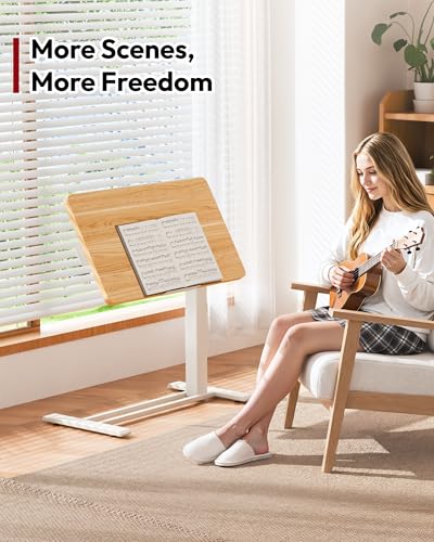 SANODESK Medical Adjustable Overbed Bedside Table with Casters 90° Tilt Top Pneumatic Mobile Rolling Laptop Computer Standing Desk Cart with Tray, Hospital and Home Use(27.6" W x 15.7" D, Maple) - color: Maple, size: Small