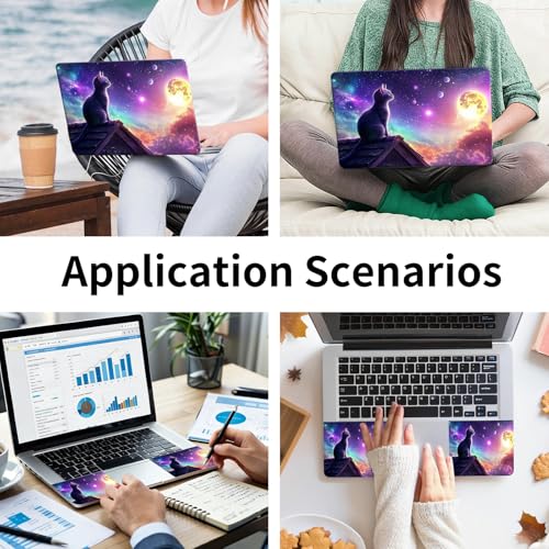 Laptop Skin Sticker 3-Piece Set,Cute Cat with Galaxy | Trim-to-fit 3-piece vinyl set with one 15 x 10.6 in lid skin and two palm-rest decals for many 12-15.6 in laptops - color: Cute Cat With Galaxy
