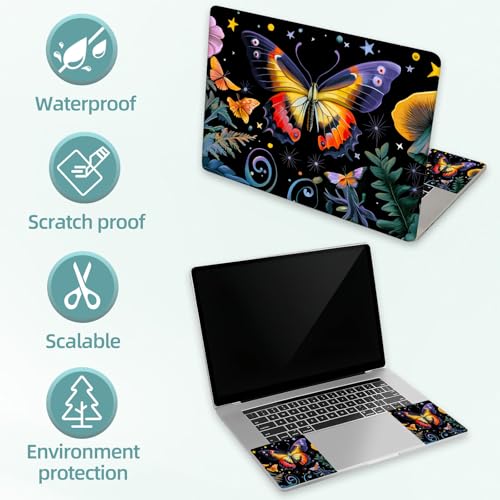 Universal Laptop Skin Decal, 3-Piece Vinyl Protector for 12 13 14 15.6" Notebook, Waterproof Anti-Scratch, Easy Trim & Bubble-Free Finish, Mushroom Butterfly Flower - color: Mushroom Butterfly Flower