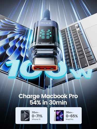 toocki USB C to USB C Cable with LED Display 100W 6.6ft, 2Pack | Fast Charging, Nylon Braided, Blue, Compatible with iPhone 17/16, MacBook Pro, Galaxy S25 - color: Blue, size: 6.6+6.6ft