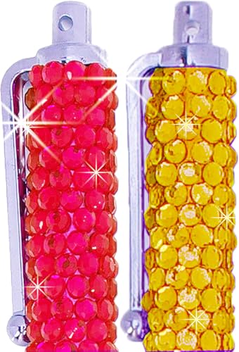 Eco-Fused Universal Bling Stylus Pens - 2 Long Gem Covered Stylus Pens Compatible with All Capacitive Touchscreen Devices/Microfiber Cleaning Cloth (Red+Yellow) - color: Red+Yellow