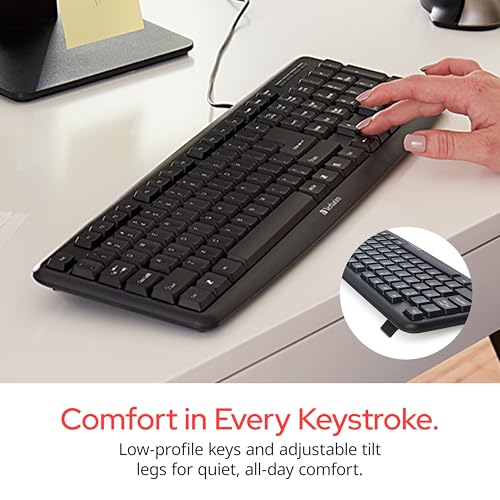 Verbatim Slimline Wired Keyboard USB Plug-and-Play Numeric Keypad Adjustable Tilt Legs Corded Full-Size Computer Keyboard Compatible with PC, Laptop - Frustration Free Packaging Black 99201 - style: Wired Keyboard