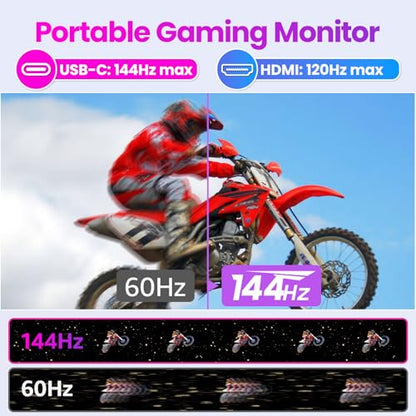Upperizon Portable Monitor 16 inch 2K QHD 2560X1600 145% sRGB, 144Hz USB-C, 120Hz HDMI, Travel Monitor for Laptop MacBook PC Surface PS5 Xbox, External Display with Kickstand & Speaker VESA Compatible - size: 16 inch