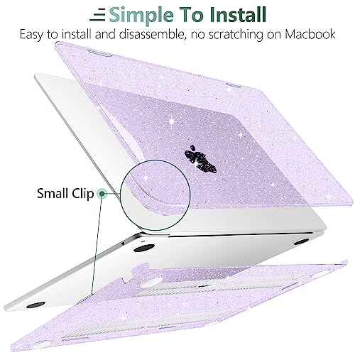 Clear Glitter Case for MacBook Air 15 Inch M5 M4 M3 M2 (2026-2023) A3448 A3241 A3114 A2941, Protective Hard Shell Cover Compatible with Touch ID & Liquid Retina Display - Star Purple - color: Star Purple