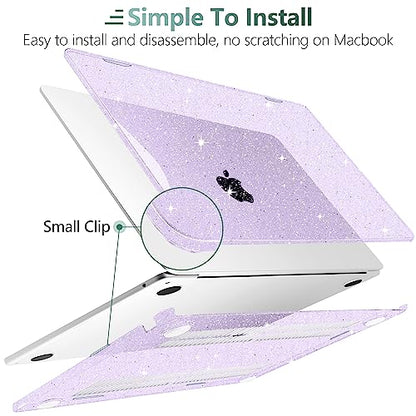 Clear Glitter Case for MacBook Air 15 Inch M5 M4 M3 M2 (2026-2023) A3448 A3241 A3114 A2941, Protective Hard Shell Cover Compatible with Touch ID & Liquid Retina Display - Star Purple - color: Star Purple