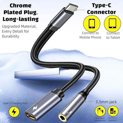USB C to 3.5mm Audio Adapter with 60W PD Fast Charging, 2-in-1 DAC Audio Converter and Headphone Jack, Compatible with iPhone 15/15 Pro, iPad Pro, Samsung Galaxy, Gaming, Car Aux (2 Pack) - size: 2 Pack