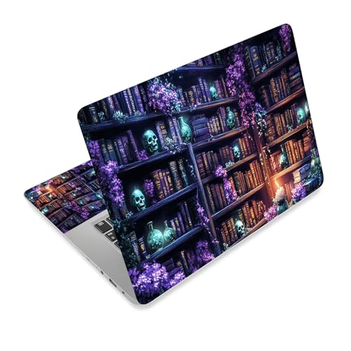 Universal Laptop Skin Sticker Decal,15.6 Inch Laptop Vinyl Cover for 13" 14" 15.6" Laptop,Scratch-Resistant Waterproof Protector Wrap,Reusable with Wrist Pads,Magic Library with kulls - color: Magic Library with kulls