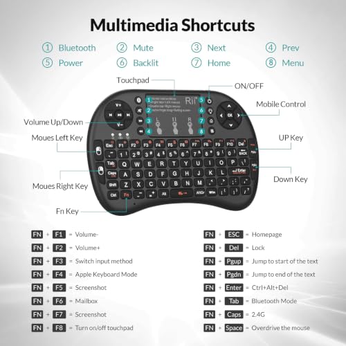Rii 2.4GHz Mini Wireless Keyboard with Touchpad＆QWERTY Keyboard, Backlit Portable with Remote Control for Laptop/PC/Tablets/Windows/Mac/TV/Xbox/PS3/Raspberry Pi .(Black)
