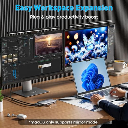 UANTIN USB C to Dual HDMI Adapter 4K@60Hz, 6-in-1 HDMI Splitter Extend Display for Dual Monitors with 100W PD, 3*USB-A, Docking Station Dual Monitor Compatible with Dell XPS, HP, MacBook Pro/Air, etc