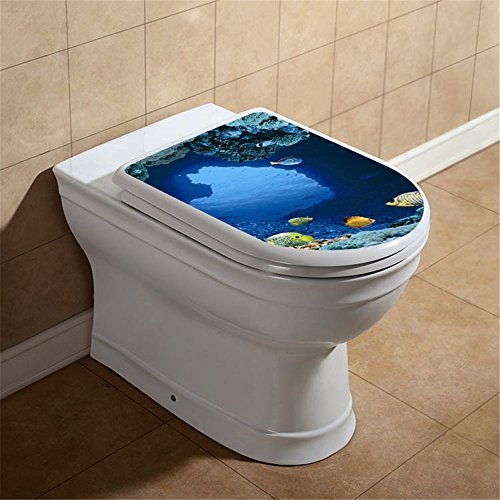 BooDecal Ocean Series Undersea Tropical Fish Toilet Lid Cover Stickers | 12 inches x 15 inches, Waterproof, Peel and Stick, For Bathroom Seat