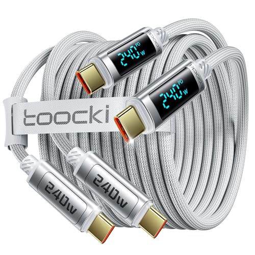 USB C Cable 240W Fast Charging Cord with LED Display, 2Pack 6.6ft, White | Nylon Braid, Compatible with iPhone 17 16 Pro Max Air, iPad Pro, Samsung Galaxy S26 S25, Switch, MacBook Air, Pixel - color: White, size: 6.6+6.6FT