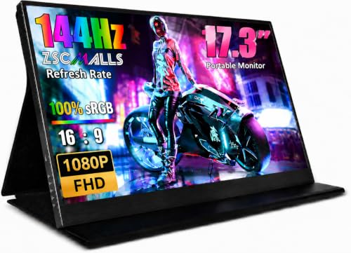 ZSCMALLS Portable Monitor 17.3 Inch 144Hz 1080P FHD Gaming Monitor USB-C HDMI Computer Display HDR IPS Laptop Screen Extender with Smart Cover/Speakers for Laptop PC Mac Phone PS3 4/5 Xbox