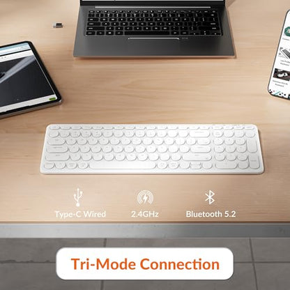 Keychron B4 Pro Ultra-Slim 96% Wireless Keyboard, Bluetooth/2.4 GHz/Wired Connection Keyboard with Numpad, Launcher, Up to 300 Hours Battery Compatible with Mac Windows Linux - Ivory White - color: Ivory White