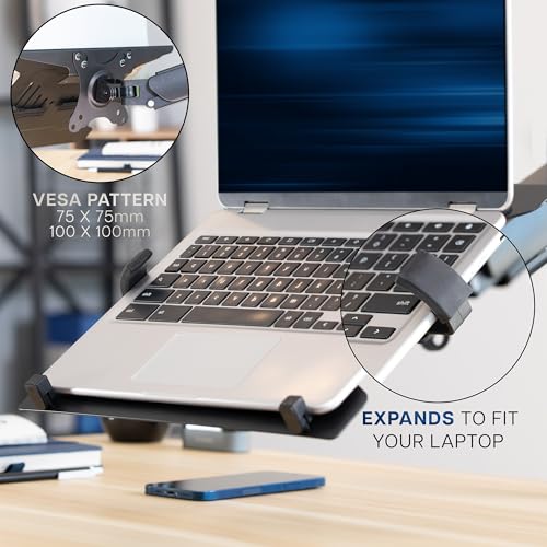 VIVO Universal Adjustable 10 to 15.6 inch Laptop Mount for Desk, Single Mechanical Arm VESA Notebook Stand with C-clamp and Grommet Options, Black, STAND-V001O-L