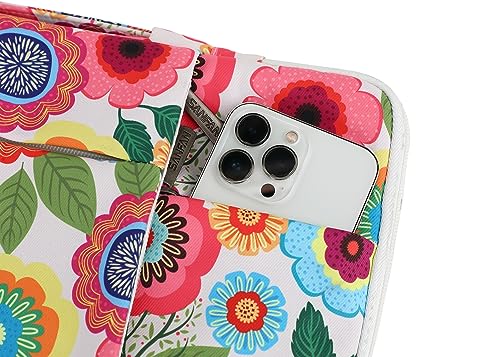 360° Protective Laptop Sleeve Case Bag with 3 Pockets,Handle,Luggage Strap for MacBook Pro 14 inch and 14 inch-14.4 inch Screen Laptop (Flowers) - color: Flowers(3 Pockets), size: 14 inch-14.4 inch