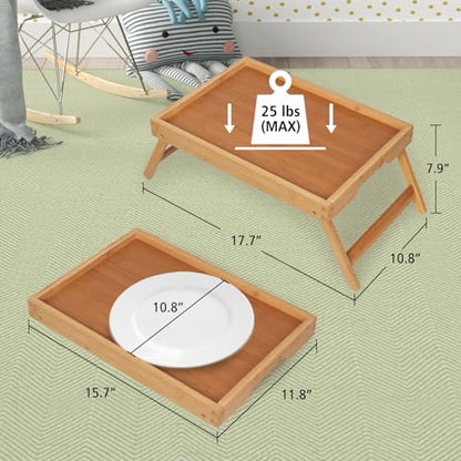 Artmeer FSC 100% Bamboo Bed Trays, Medium, 2-Pack, Natural | Two FSC 100% bamboo bed trays with folding legs and handles for meals, reading, laptops and serving in bed. - color: Bamboo, size: Medium (Pack of 2)