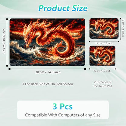 Laptop Skin Sticker Decal 12"-15.6" Universal Laptop/Notebook/Netbook Vinyl - Waterproof Scratch Resistant,Fits HP Dell Lenovo MacBook,2 Free Wrist Pads,Easy Apply & Remove,Fire Dragon Ocean - color: Fire Dragon Ocean