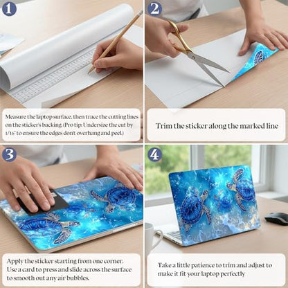 Universal Laptop Skin Sticker Decal,15.6 Inch Laptop Vinyl Cover for 13" 14" 15.6" Laptop,Scratch-Resistant Waterproof Protector Wrap,Reusable with Wrist Pads,Blue Ocean Turtles - color: Blue Ocean Turtles