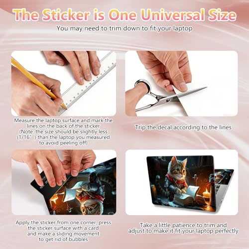 Laptop Skin Sticker Decal 12" 13" 13.3" 14" 15" 15.6",Waterproof Scratch Resistant Vinyl,Reusable Easy to Apply,for MacBook HP Dell Notebooks Netbooks Laptop,2 Wrist Pads,Book Cute Cat - color: Book Cute Cat