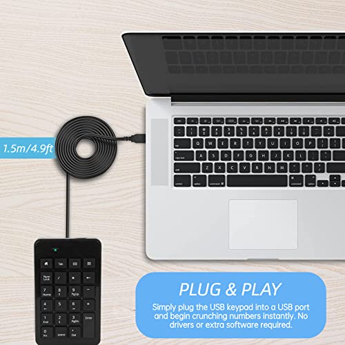 Cuifati 23 Keys Full-Sized Numeric Keypad, Wired USB Number Pad, Comfortable Touch Ergonomic Design, Low Noise Keys, Ultra-Slim Portable Numeric Keyboard for or for Linux