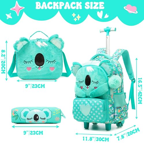 Meetbelify Kids Rolling Backpack with Wheels for Girls Cute koala School Roller Backpack,Carry on Travel Luggage with Lunch Bag and Pencil Case for Girls Ages 5-12 - color: 01 Koala