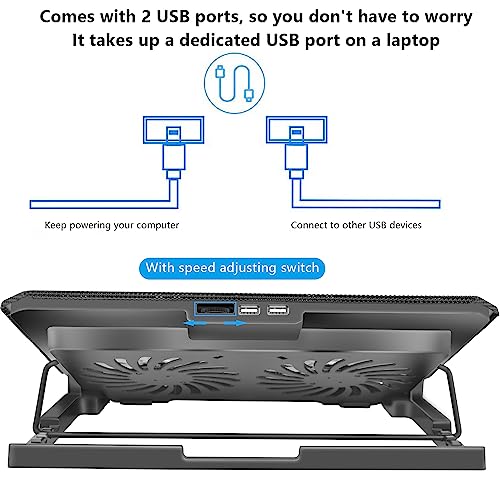 Laptop Cooling Pad, Cooler Pad Chill Mat 2 Quiet Fans LED Lights and 2 USB Ports 5 Height & with Adjustable Speed Mounts Metal Mesh Design, for 9"-17" Laptops（Black） - color: Black