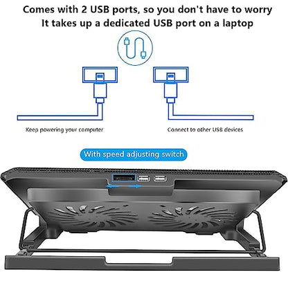 Laptop Cooling Pad, Cooler Pad Chill Mat 2 Quiet Fans LED Lights and 2 USB Ports 5 Height & with Adjustable Speed Mounts Metal Mesh Design, for 9"-17" Laptops（Black） - color: Black
