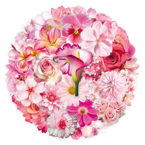Transparent Flower Stickers,50Pcs PET Waterproof Flower Stickers for Window, Water Bottles, Laptop, Notebook, Scrapbook, Luggage, Cell Phone, Helmet, Party Favors(colourful-B14) - color: Colourful-b14