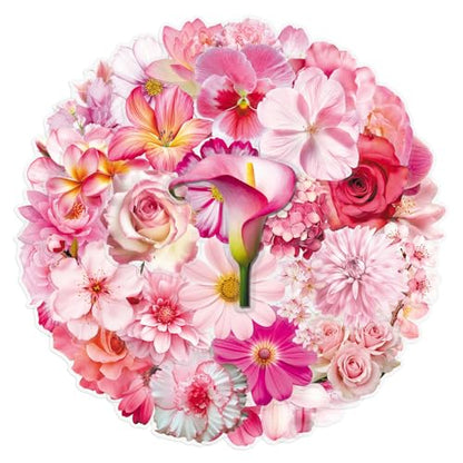 Transparent Flower Stickers,50Pcs PET Waterproof Flower Stickers for Window, Water Bottles, Laptop, Notebook, Scrapbook, Luggage, Cell Phone, Helmet, Party Favors(colourful-B14) - color: Colourful-b14