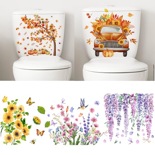 5Sheets Fall Thanksgiving Toilet Stickers Self-Adhesive Toilet Lid Stickers Bathroom Wall Sticker Decor Decal - color: Style-m