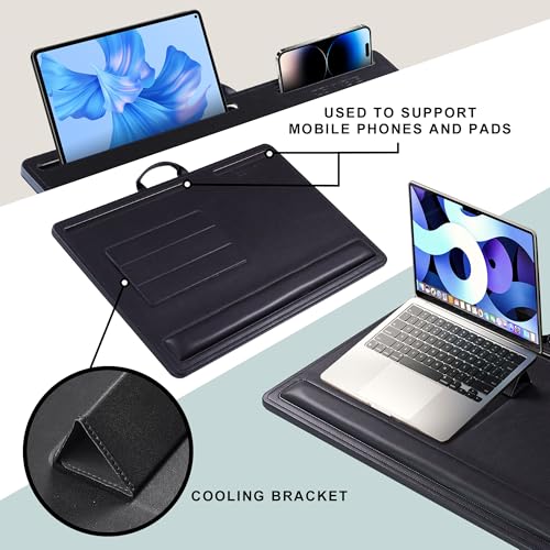 CENNBIE Leather Lap Desk with Memory Foam Cushion 24x16 Inches (Black) | Adjustable Portable Laptop Tray Fits 17 / 19 Inch Notebook - Built-in Wrist Rest Lightweight Computer Desk - color: Black