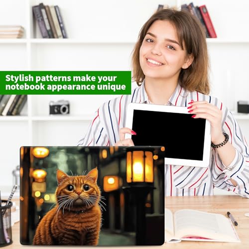 Laptop Skin Sticker Decal, Universal Protective Cover Fit 12 13 14 15.6 Inch Notebook, Reusable Water-Resistant Vinyl Decal w/ 2 Wrist Pads for Business Travel Office, City Lamp Cat - color: City Lamp Cat