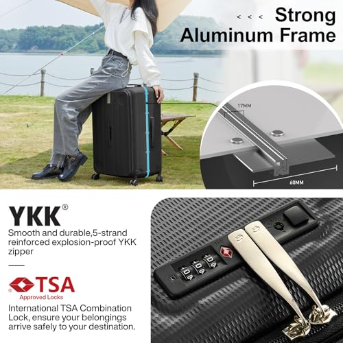 Hanke Multifunctional 26 Inch Hard Shell Suitcases with Wheels Travel Approved Luggage Large Rolling Suitcase Checked Luggage for Women Men(Jet Black) - color: Jet Black, size: Multifunctional Checked 26 Inch