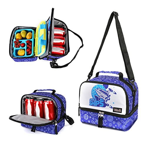 Tilami Rolling Backpack 18 inch Double Handle with Lunch Bag Wheeled Kids Backpack, Spaceship Blue - color: Spaceship Blue