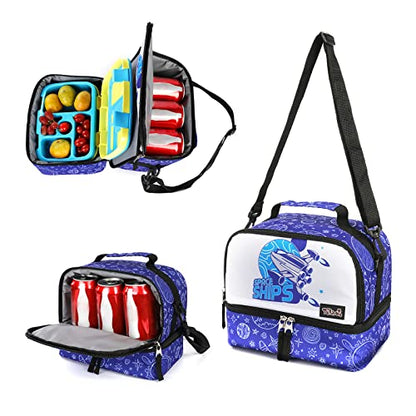 Tilami Rolling Backpack 18 inch Double Handle with Lunch Bag Wheeled Kids Backpack, Spaceship Blue - color: Spaceship Blue