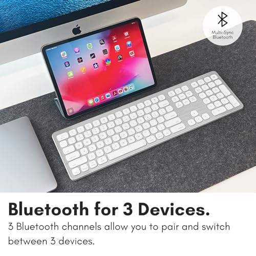 Macally Premium Bluetooth Keyboard for Mac - Compatible Apple Keyboard with Numeric Keypad - Multi Device Wireless for MacBook Pro/Air, Mac mini Pro, iMac, Laptop