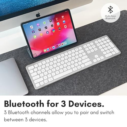 Macally Premium Bluetooth Keyboard for Mac - Compatible Apple Keyboard with Numeric Keypad - Multi Device Wireless for MacBook Pro/Air, Mac mini Pro, iMac, Laptop