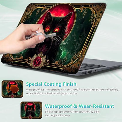 Laptop Skin Sticker Decal 12"-15.6" Universal Laptop/Notebook/Netbook Vinyl - Waterproof Scratch Resistant,Fits HP Dell Lenovo MacBook,2 Free Wrist Pads,Easy Apply & Remove,Black Cat Green - color: Black Cat Green