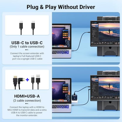 Ygretyrjh 16" Laptop Screen Extender, 1080P FHD Dual Portable Monitor for Laptop with Speaker, Plug & Play Travel Monitor for 13-17" Laptops, Second Screen Compatible with Wins/Mac/Chrome/Android - size: 16" Single Screen