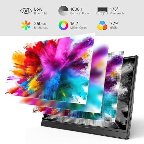 Yxk Portable Monitor 15.6 Inch 1080P 60Hz IPS HDR Ultra-Slim Travel Monitor with Dual Speakers USB-C HDMI Second Screen for Laptop PC Mac Phone Xbox PS4/5 Switch, VESA Kickstand, Zero Frame Gaming - size: 15.6
