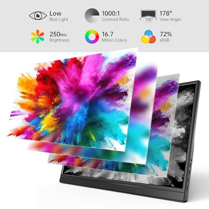 Yxk Portable Monitor 15.6 Inch 1080P 60Hz IPS HDR Ultra-Slim Travel Monitor with Dual Speakers USB-C HDMI Second Screen for Laptop PC Mac Phone Xbox PS4/5 Switch, VESA Kickstand, Zero Frame Gaming - size: 15.6