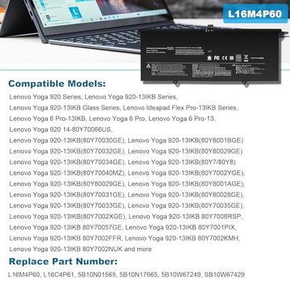 Futurebatt L16M4P60 L16C4P61 Battery Replacement for Lenovo Yoga 920 920-13IKB 920-131KB 920-13IKB-80Y7 80Y8 81TF Ideapad Flex Pro-13IKB Yoga 6 Pro-13IKB L16C4P61 5B10N01565 5B10W67249 5B10N17665 - size: L16M4P60 13.23*5.63*0.98 in